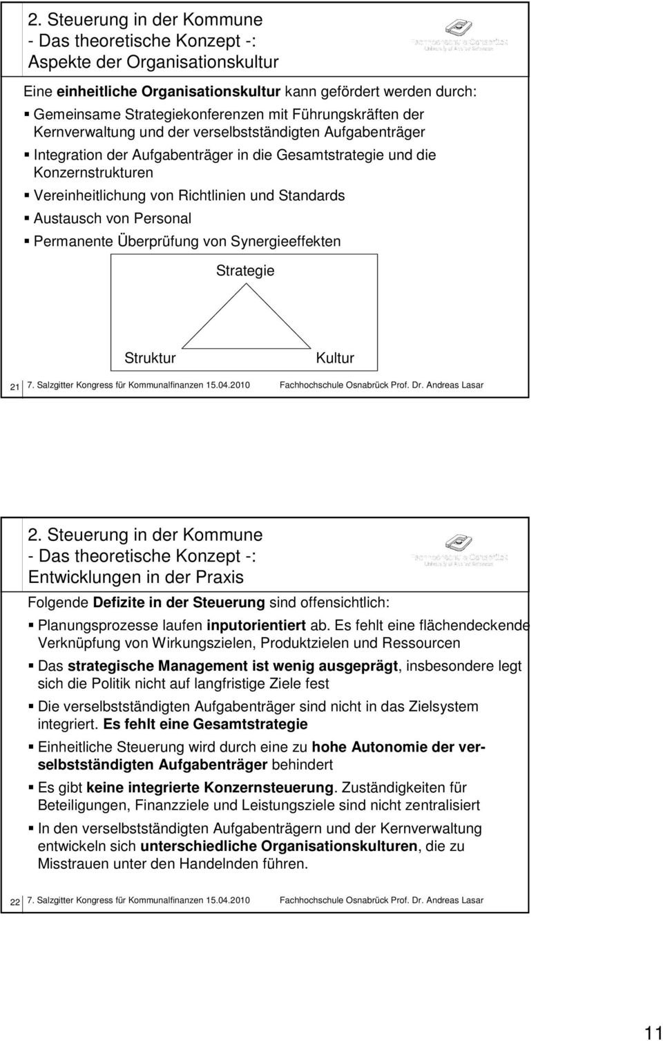 Permanente Überprüfung von Synergieeffekten Strategie Struktur Kultur 21 2.