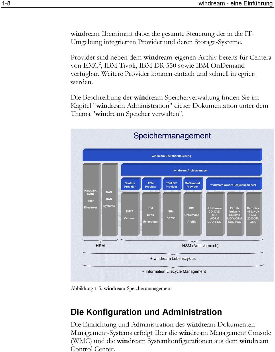 Die Beschreibung der windream Speicherverwaltung finden Sie im Kapitel "windream Administration" dieser Dokumentation unter dem Thema "windream Speicher verwalten".