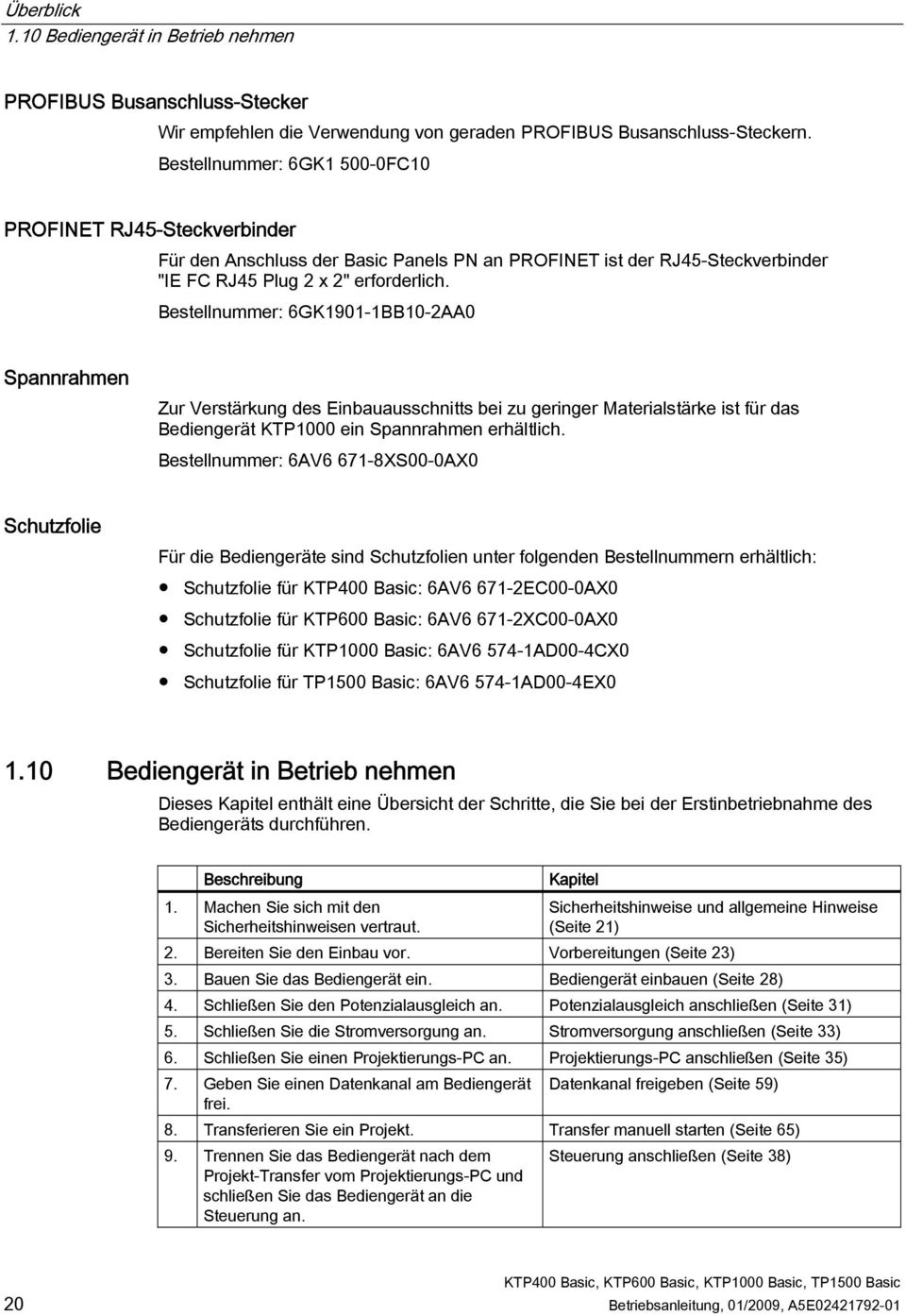 Bestellnummer: 6GK1901-1BB10-2AA0 Spannrahmen Zur Verstärkung des Einbauausschnitts bei zu geringer Materialstärke ist für das Bediengerät KTP1000 ein Spannrahmen erhältlich.