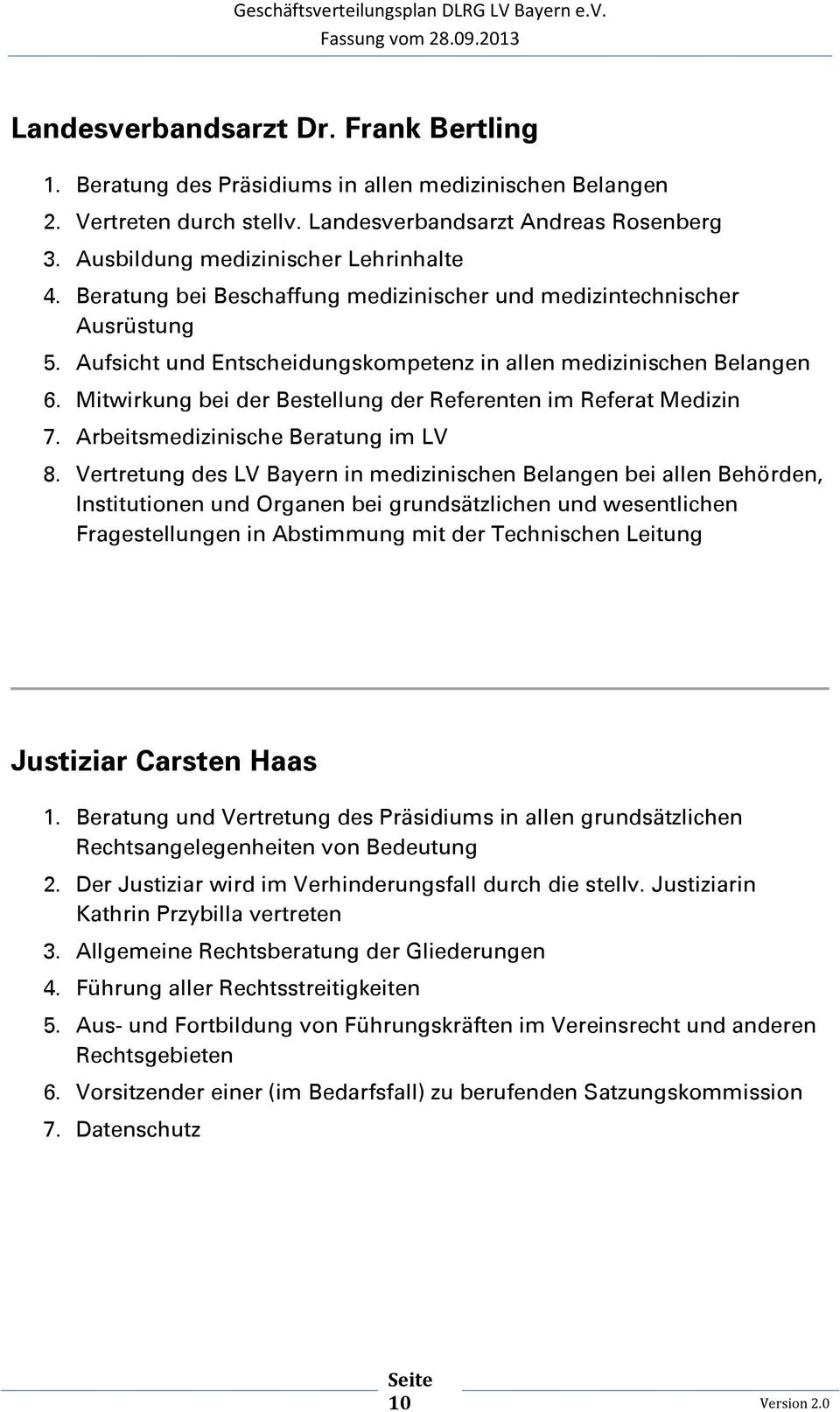 Mitwirkung bei der Bestellung der Referenten im Referat Medizin 7. Arbeitsmedizinische Beratung im LV 8.