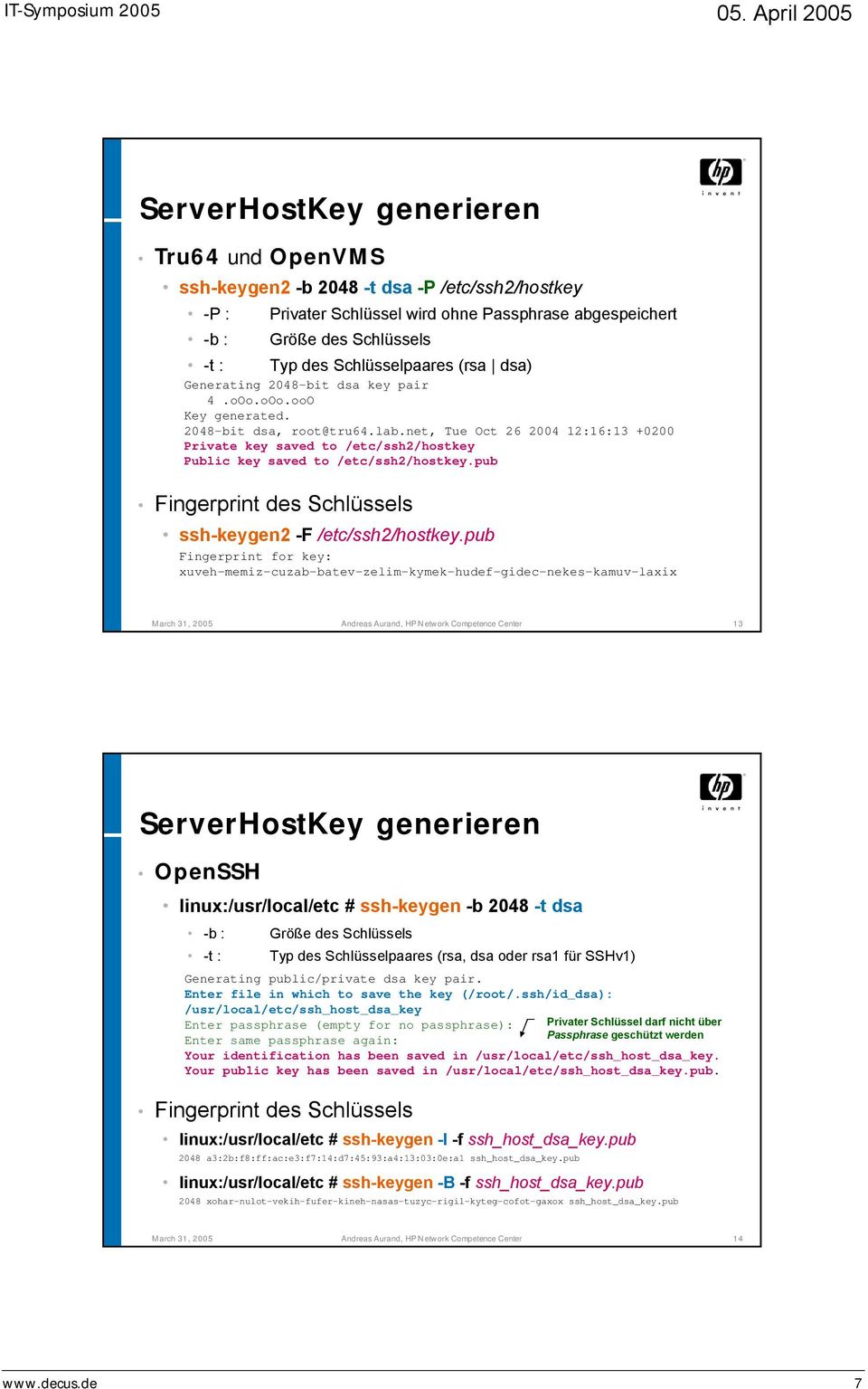 net, Tue Oct 26 2004 12:16:13 +0200 Private key saved to /etc/ssh2/hostkey Public key saved to /etc/ssh2/hostkey.pub Fingerprint des Schlüssels ssh-keygen2 -F /etc/ssh2/hostkey.