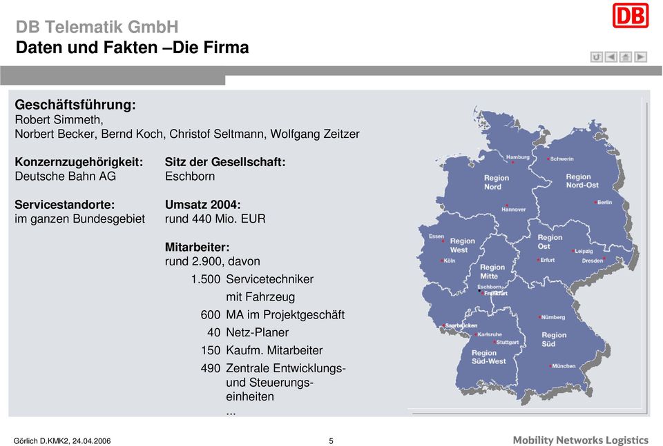 Gesellschaft: Eschborn Umsatz 2004: rund 440 Mio. EUR Mitarbeiter: rund 2.900, davon 1.