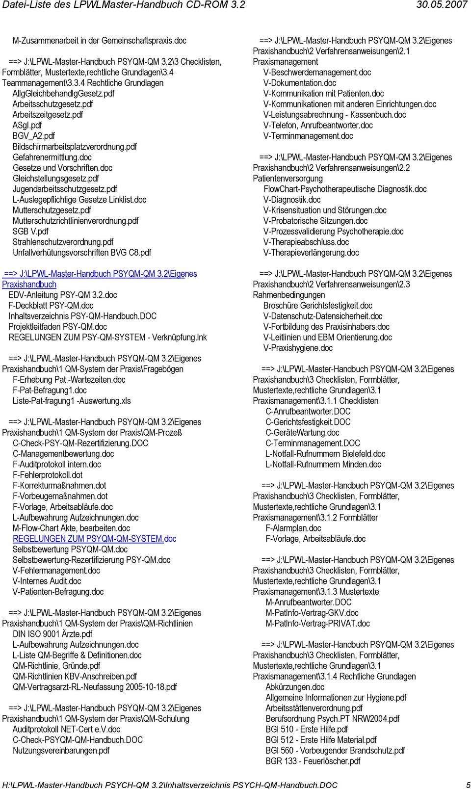 pdf UnfallverhÑtungsvorschriften BVG C8.pdf Praxishandbuch EDV-Anleitung PSY-QM 3.2.doc F-Deckblatt PSY-QM.doc Inhaltsverzeichnis PSY-QM-Handbuch.DOC Projektleitfaden PSY-QM.