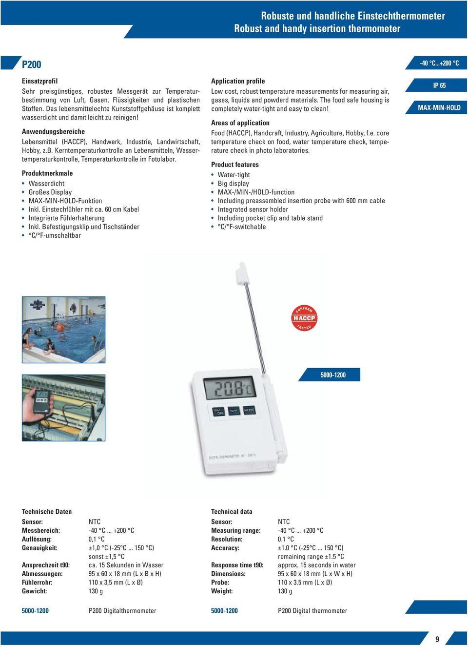 Wasserdicht Großes Display MAX-MIN-HOLD-Funktion Inkl. Einstechfühler mit ca. 60 cm Kabel Integrierte Fühlerhalterung Inkl.