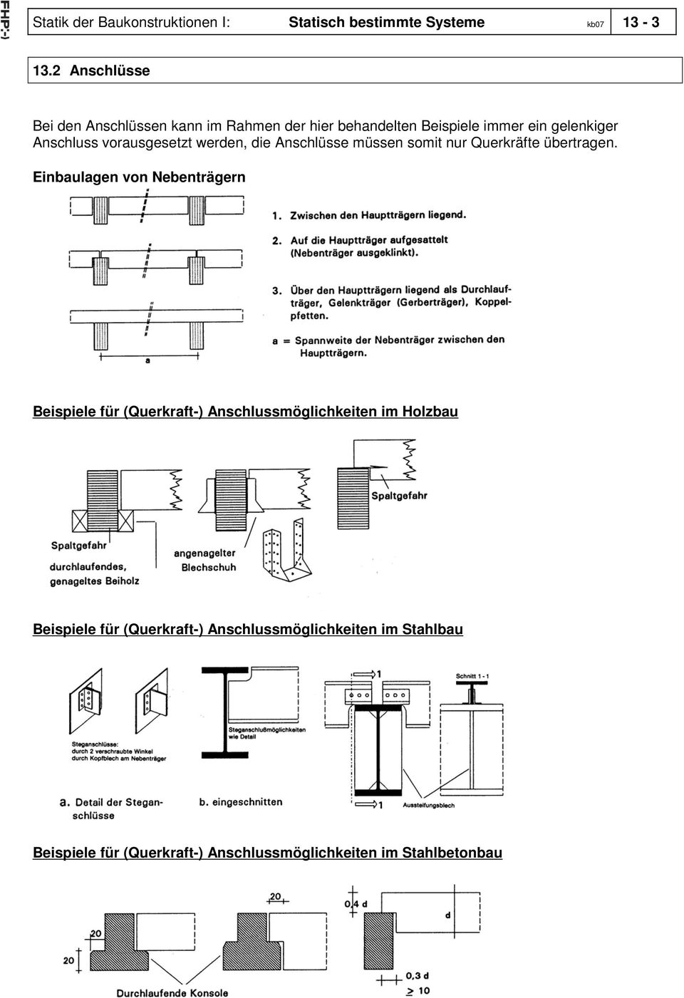 vorausgesetzt werden, die Anschlüsse müssen somit nur Querkräfte übertragen.