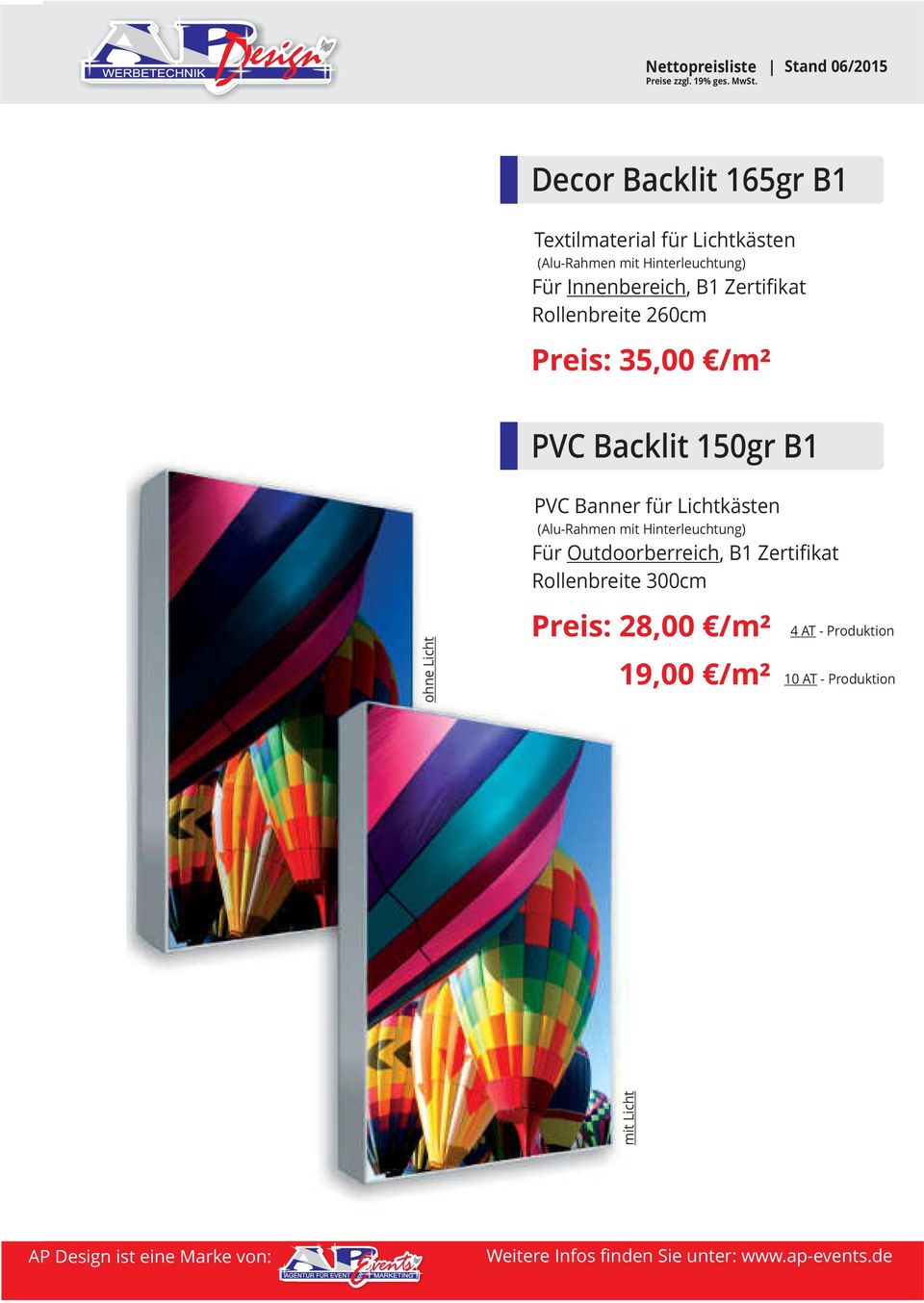 Licht PVC Banner für Lichtkästen (Alu-Rahmen mit Hinterleuchtung) Für Outdoorberreich, B1