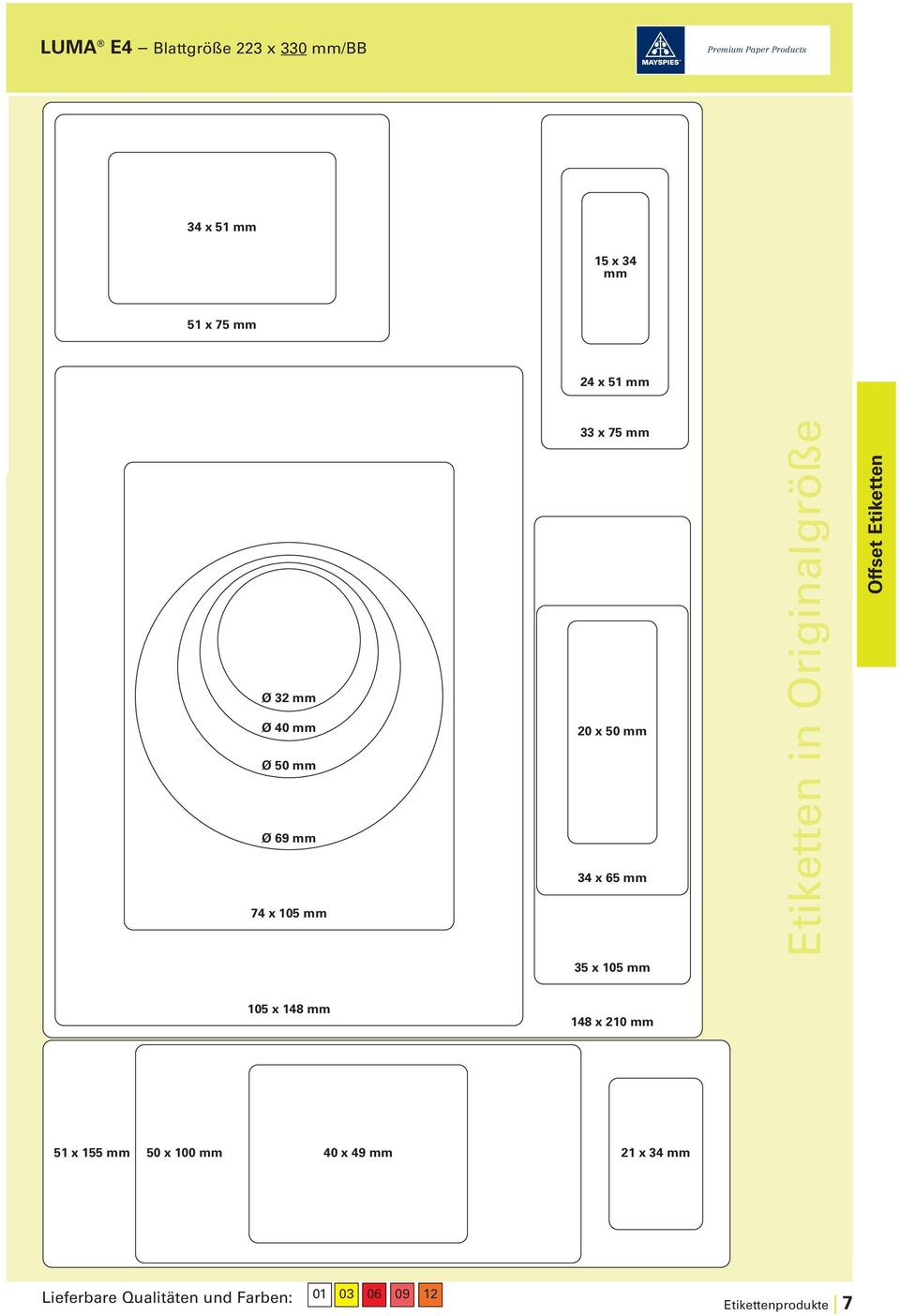 Offset Etiketten 35 x 105 105 x 148 148 x 210 51 x 155 50 x 100 40 x 49