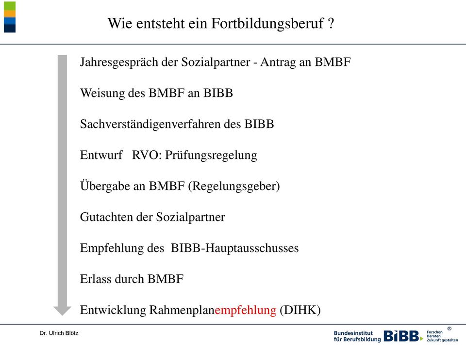 Sachverständigenverfahren des BIBB Entwurf RVO: Prüfungsregelung Übergabe an BMBF