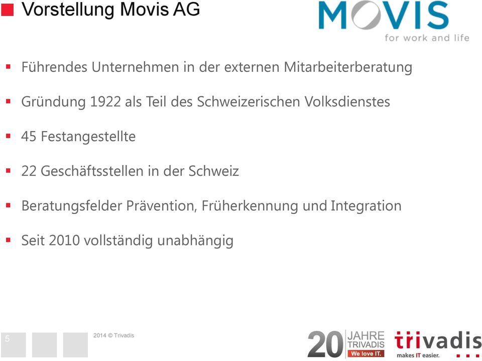 Volksdienstes 45 Festangestellte 22 Geschäftsstellen in der Schweiz