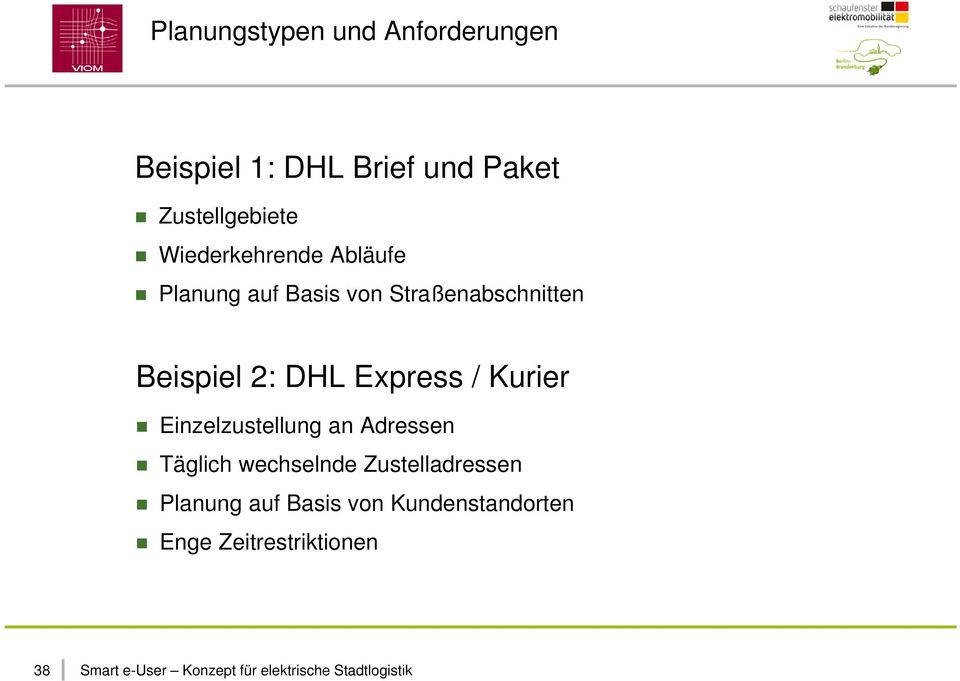 / Kurier Einzelzustellung an Adressen Täglich wechselnde Zustelladressen Planung auf