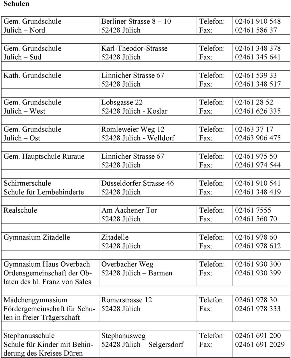Grundschule Jülich Ost Romleweier Weg 12 - Welldorf Telefon: Fax: 02463 37 17 02463 906 475 Gem.