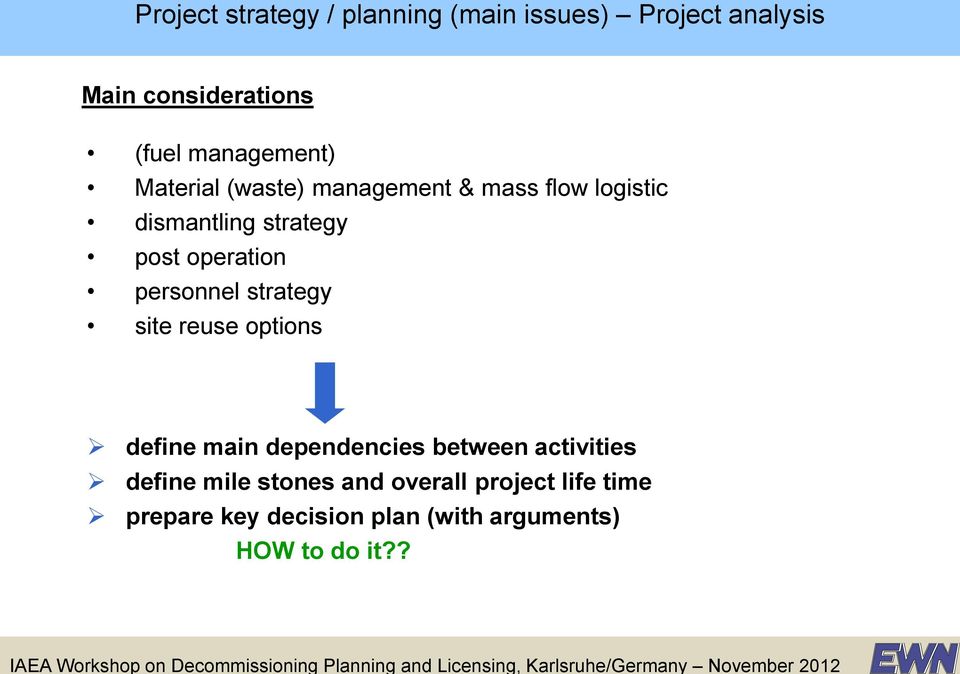 operation personnel strategy site reuse options define main dependencies between activities