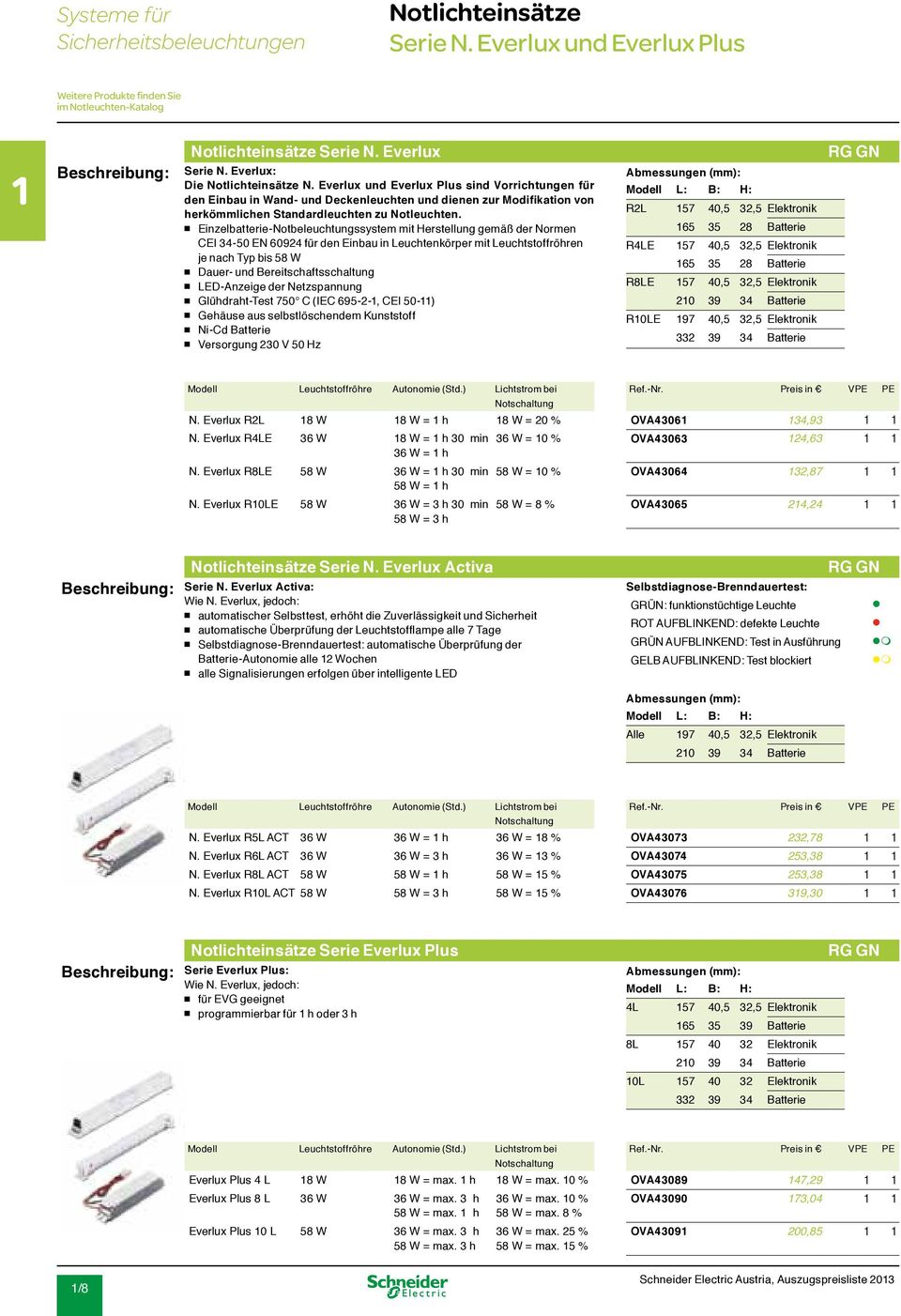 Einzelbatterie-Notbeleuchtungssystem mit Herstellung gemäß der Normen CEI 34-50 EN 60924 für den Einbau in Leuchtenkörper mit Leuchtstoffröhren je nach Typ bis 58 W Dauer- und Bereitschaftsschaltung
