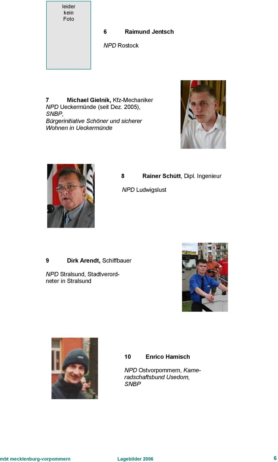 Ingenieur NPD Ludwigslust 9 Dirk Arendt, Schiffbauer NPD Stralsund, Stadtverordneter in Stralsund 10