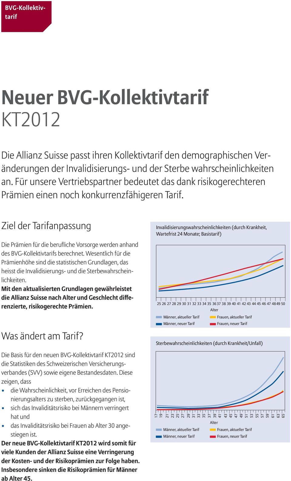 Ziel der Tarifanpassung Die Prämien für die berufliche Vorsorge werden anhand des BVG-Kollektivtarifs berechnet.
