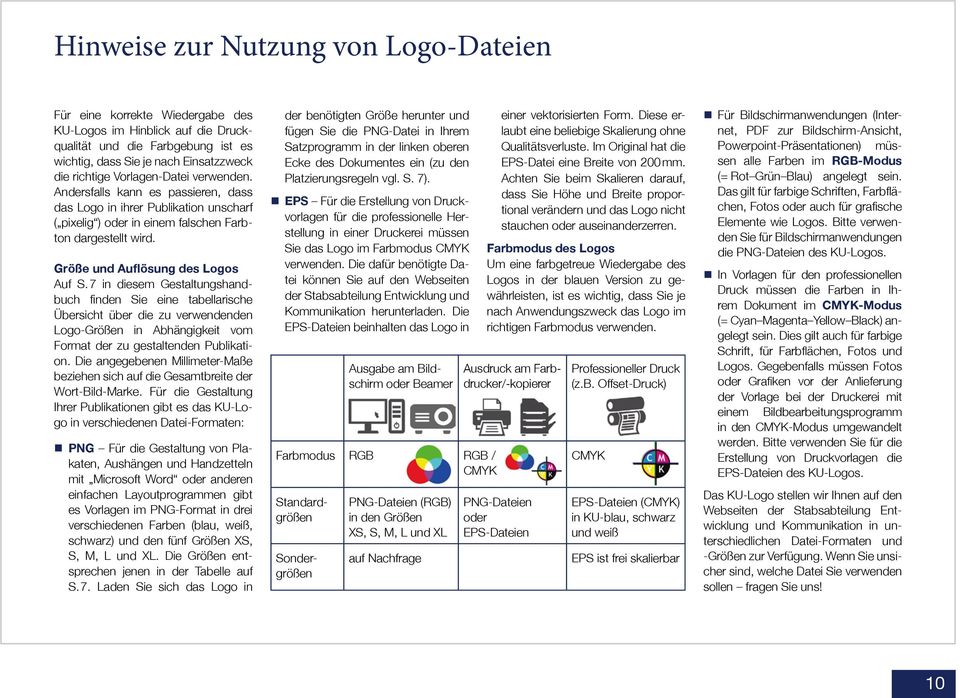 7 in diesem Gestaltungshandbuch finden Sie eine tabellarische Übersicht über die zu verwendenden Logo-Größen in Abhängigkeit vom Format der zu gestaltenden Publikation.