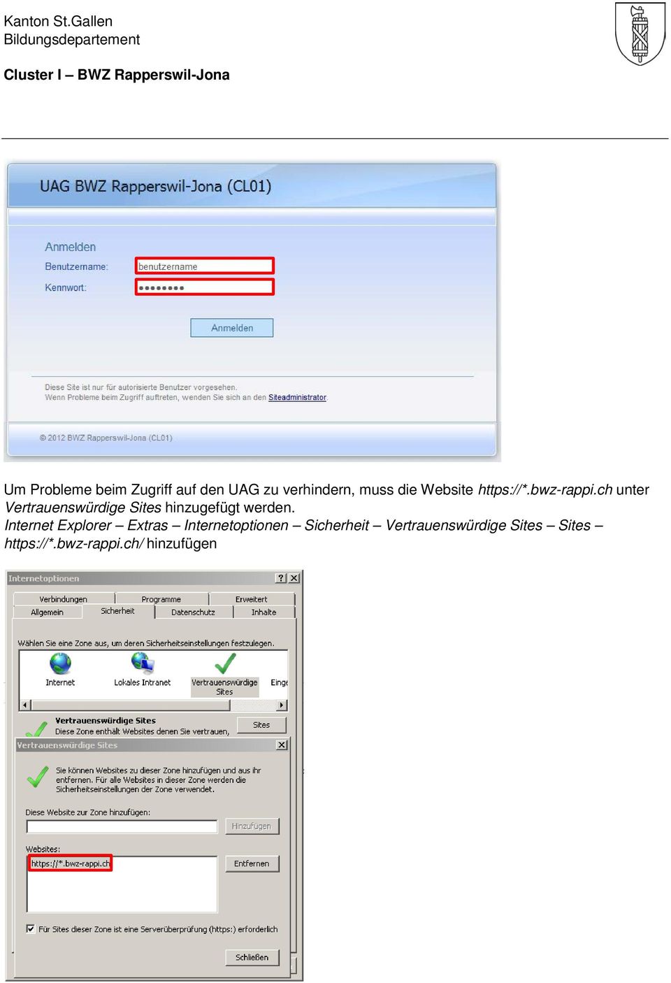 ch unter Vertrauenswürdige Sites hinzugefügt werden.