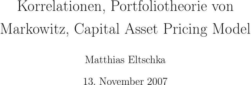 Markowitz, Capital Asset