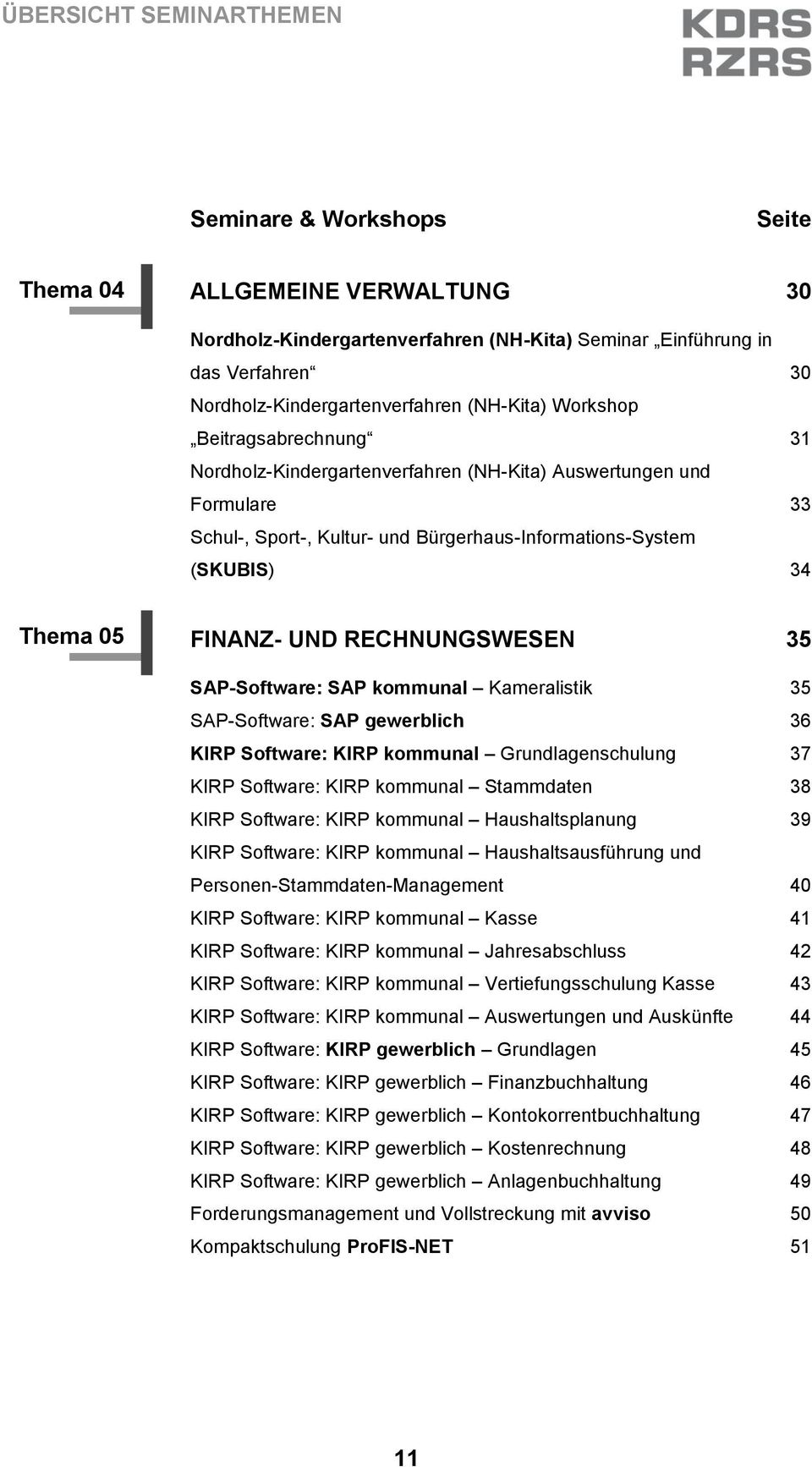 UND RECHNUNGSWESEN 35 SAP-Software: SAP kommunal Kameralistik 35 SAP-Software: SAP gewerblich 36 KIRP Software: KIRP kommunal Grundlagenschulung 37 KIRP Software: KIRP kommunal Stammdaten 38 KIRP