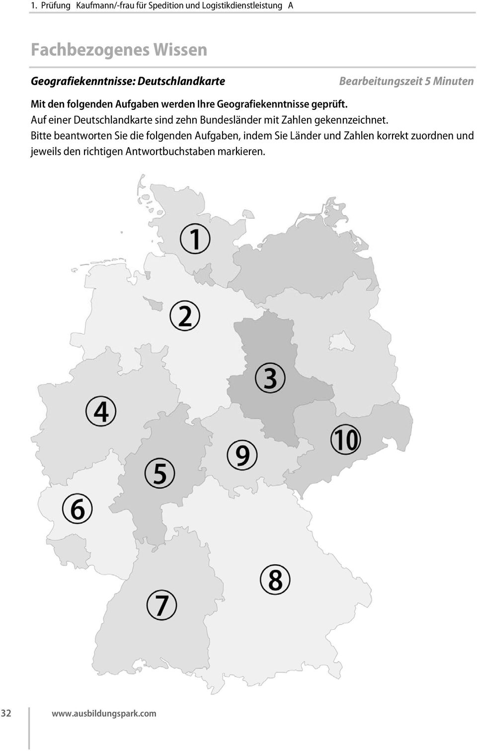 Auf einer Deutschlandkarte sind zehn Bundesländer mit Zahlen gekennzeichnet.