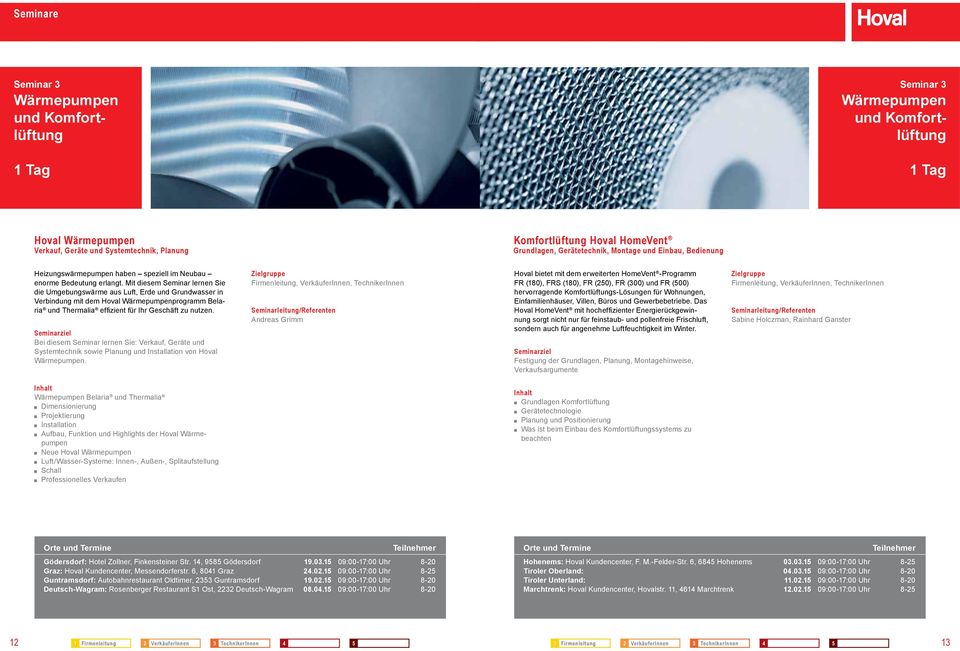 Mit diesem Seminar lernen Sie die Umgebungswärme aus Luft, Erde und Grundwasser in Verbindung mit dem Hoval Wärmepumpenprogramm Belaria und Thermalia efizient für Ihr Geschäft zu nutzen.