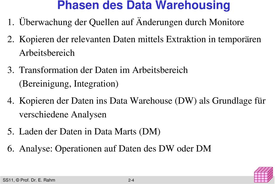 Transformation der Daten im Arbeitsbereich (Bereinigung, Integration) 4.