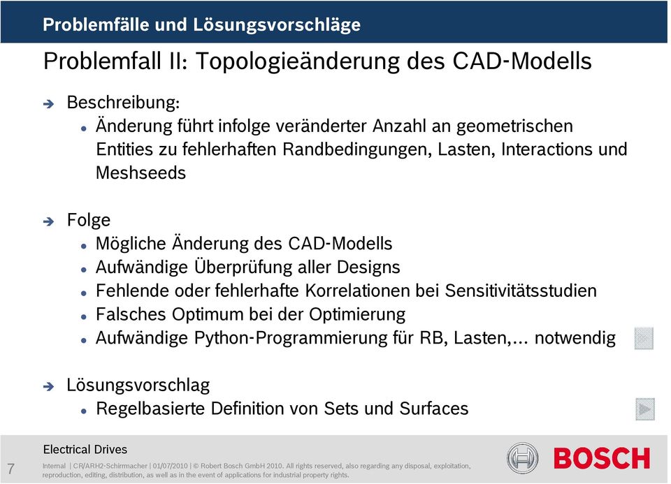 CAD-Modells Aufwändige Überprüfung aller Designs Fehlende oder fehlerhafte Korrelationen bei Sensitivitätsstudien Falsches Optimum bei