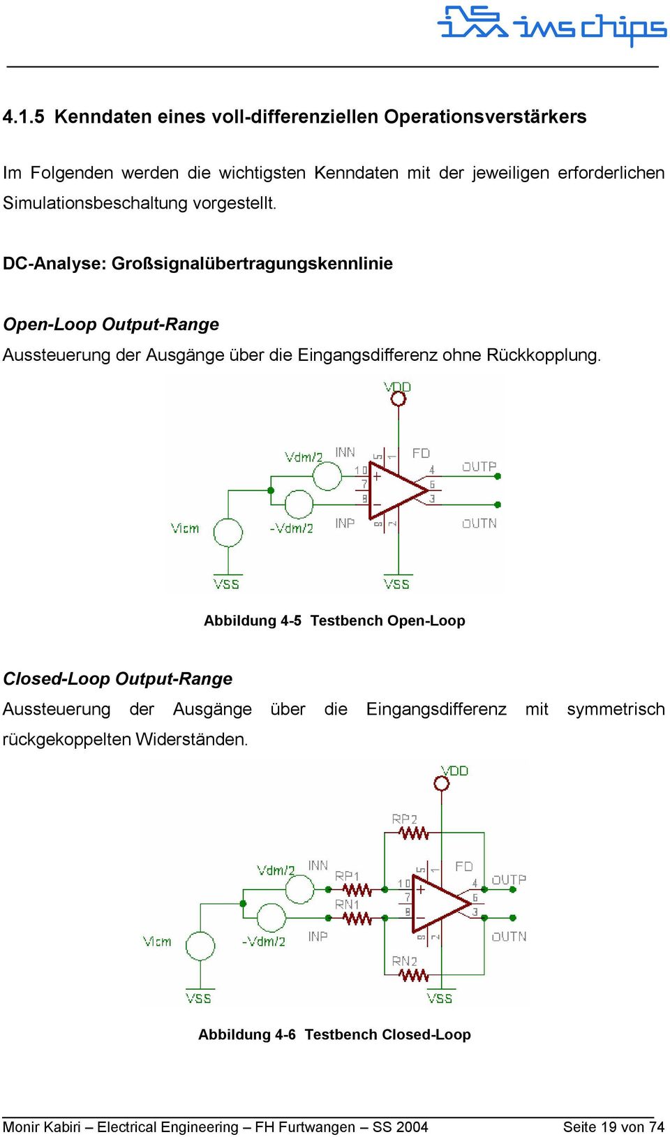 DC-Analyse: Großsignalübertragungskennlinie Open-Loop Output-Range Aussteuerung der Ausgänge über die Eingangsdifferenz ohne Rückkopplung.