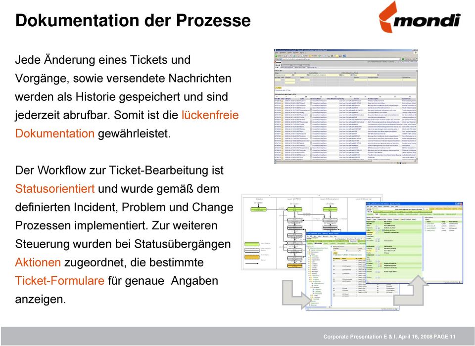 Der Workflow zur Ticket-Bearbeitung ist Statusorientiert und wurde gemäß dem definierten Incident, Problem und Change Prozessen