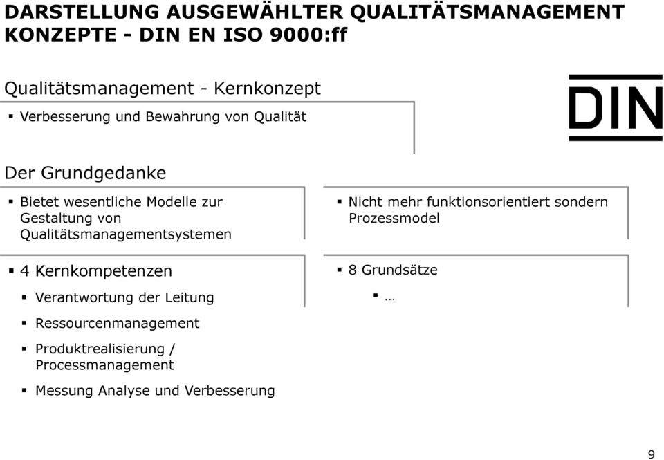 Qualitätsmanagementsystemen 4 Kernkompetenzen Verantwortung der Leitung Nicht mehr funktionsorientiert sondern
