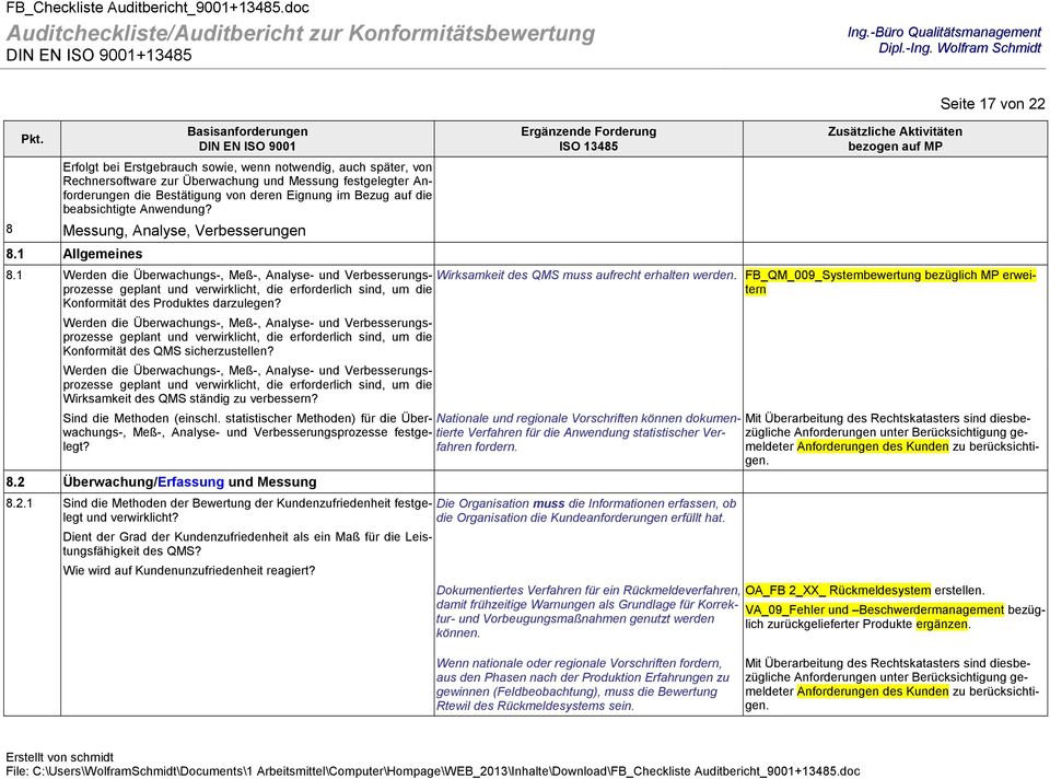 1 Werden die Überwachungs-, Meß-, Analyse- und Verbesserungsprozesse geplant und verwirklicht, die erforderlich sind, um die tern Wirksamkeit des QMS muss aufrecht erhalten werden.