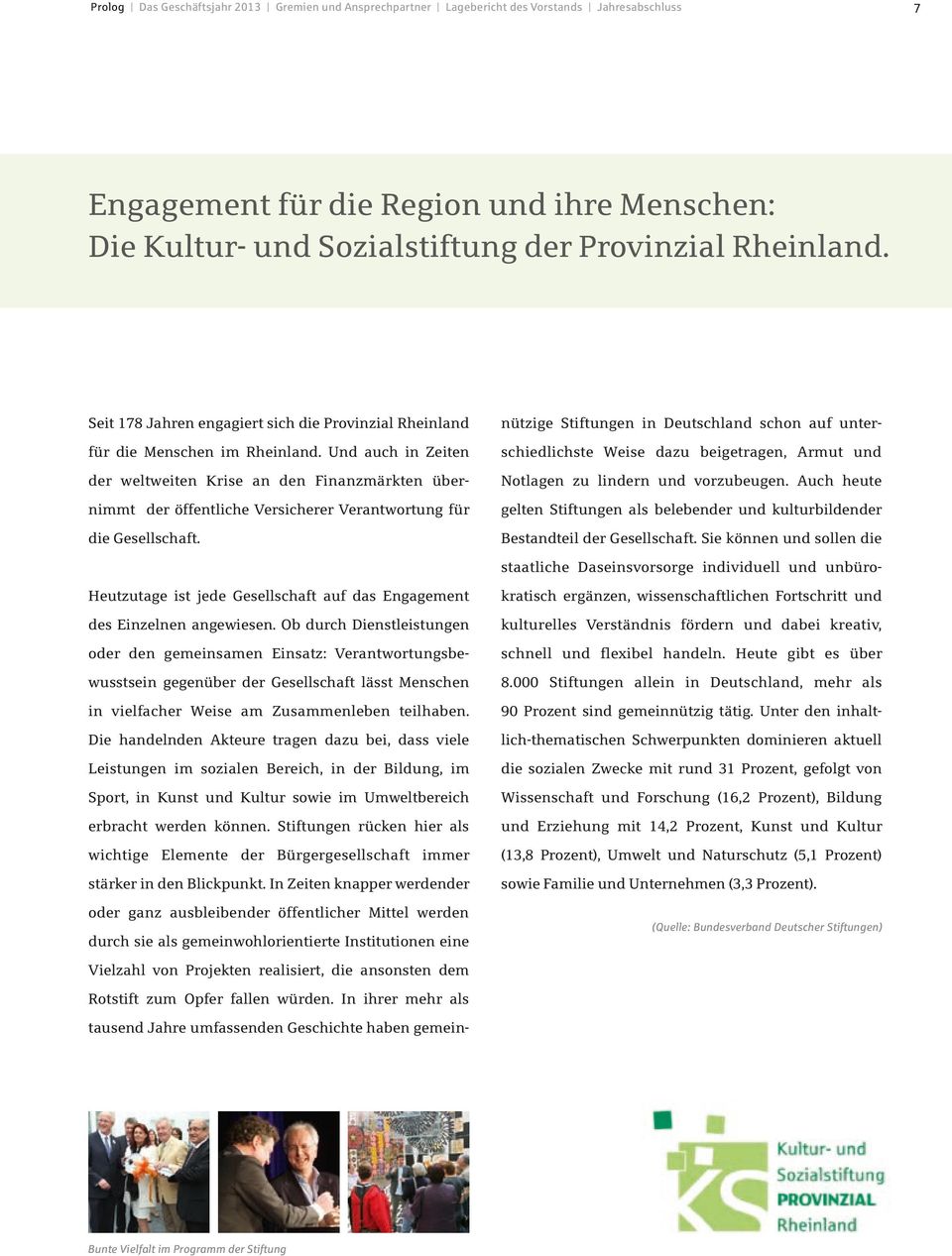 Seit 178 Jahren engagiert sich die Provinzial Rheinland nützige Stiftungen in Deutschland schon auf unter- für die Menschen im Rheinland.