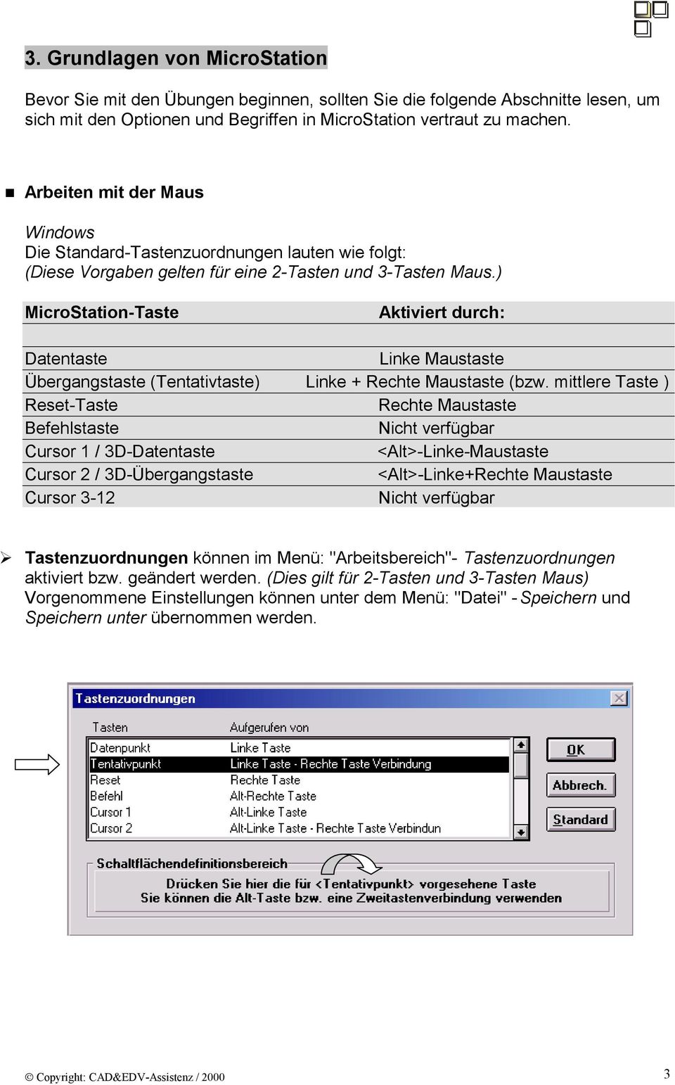 ) MicroStation-Taste Aktiviert durch: Datentaste Linke Maustaste Übergangstaste (Tentativtaste) Linke + Rechte Maustaste (bzw.