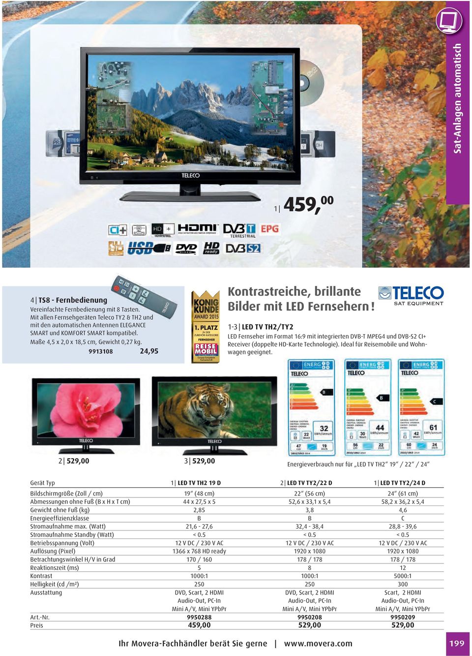 1-3 LED TV TH2/TY2 LED Fernseher im Format 16:9 mit integrierten DVB-T MPEG4 und DVB-S2 CI Receiver (doppelte HD-Karte Technologie). Ideal für Reisemobile und Wohnwagen geeignet.