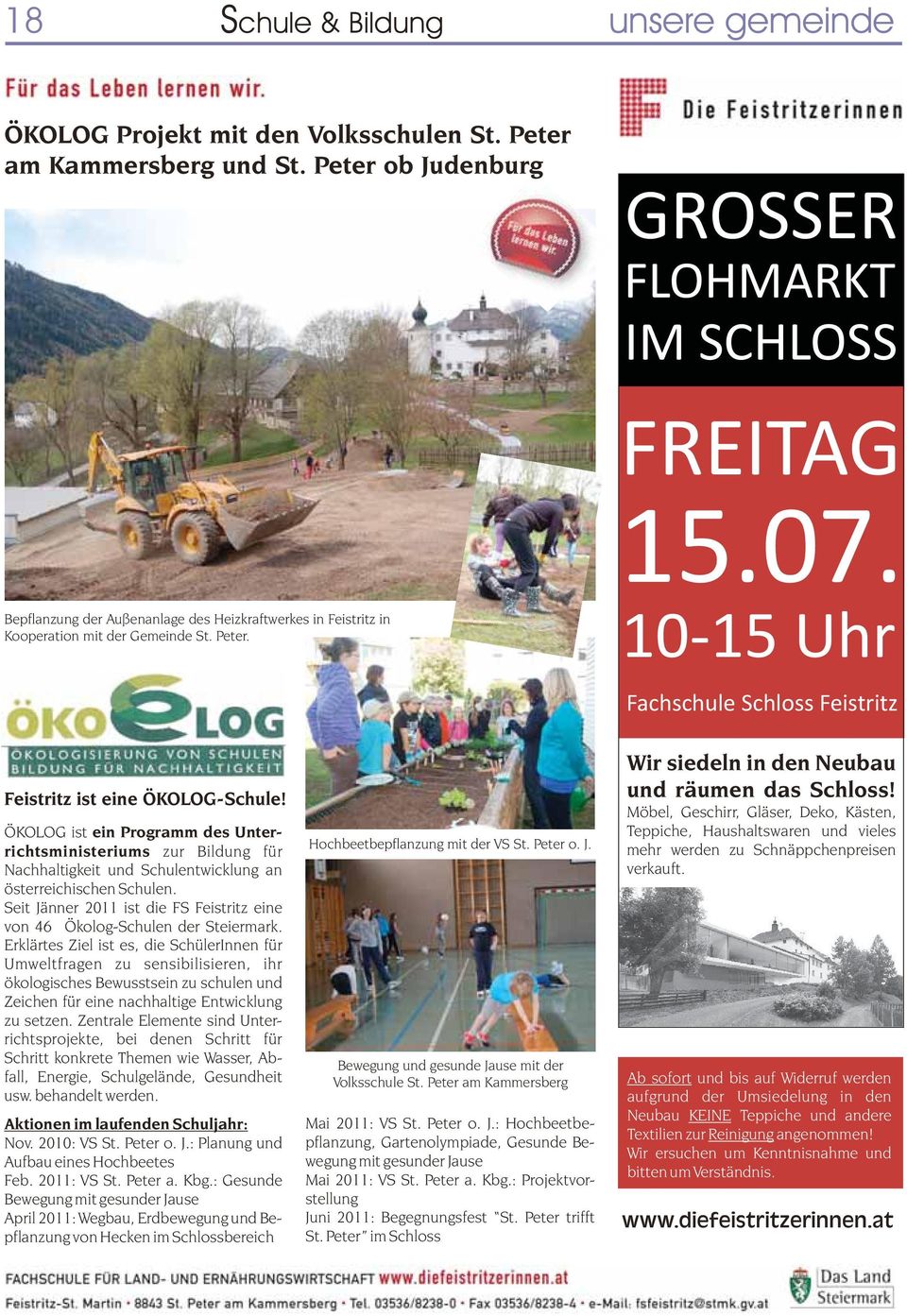 10-15 Uhr Fachschule Schloss Feistritz Feistritz ist eine ÖKOLOG-Schule!