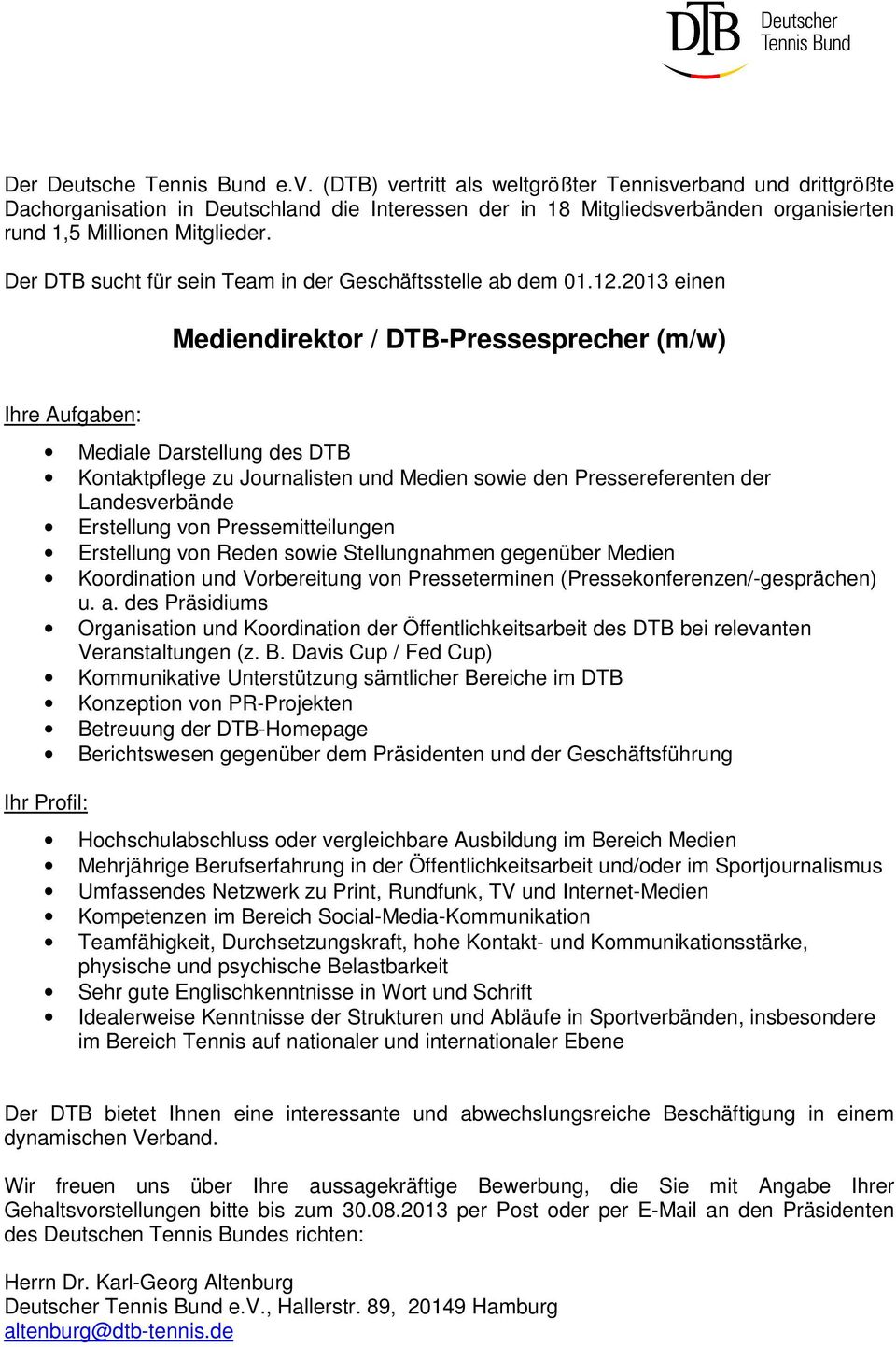 Der DTB sucht für sein Team in der Geschäftsstelle ab dem 01.12.