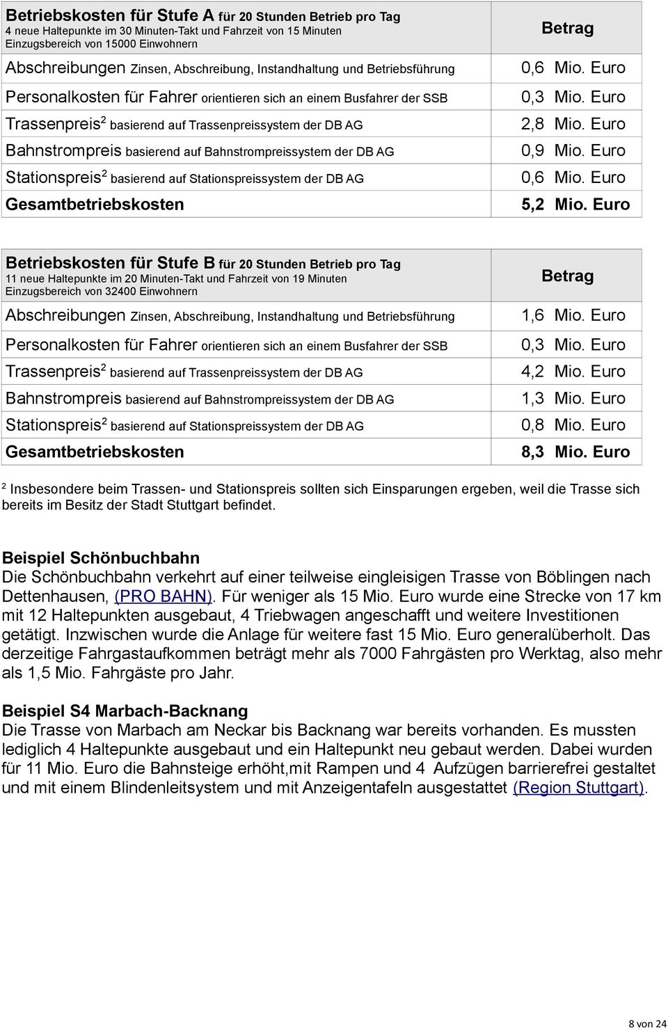 Euro Bahnstrompreis basierend auf Bahnstrompreissystem der DB AG 0,9 Mio. Euro Stationspreis 0,6 Mio.