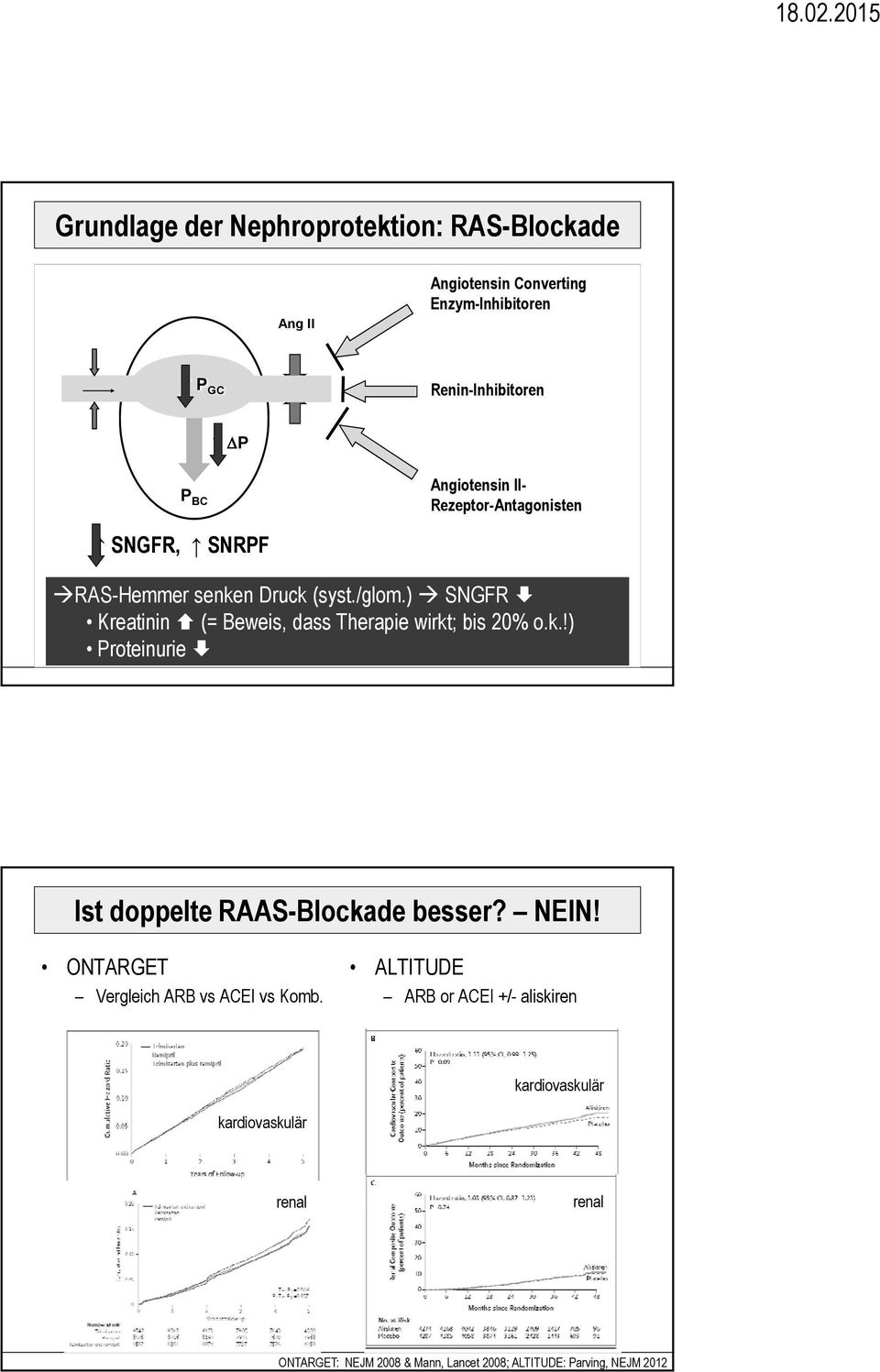 ) SNGFR Kreatinin (= Beweis, dass Therapie wirkt; bis 20% o.k.!) Proteinurie Ist doppelte RAAS-Blockade besser? NEIN!