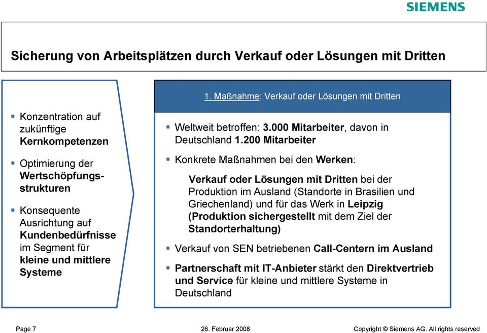 kleine und mittlere Systeme Weltweit betroffen: 3.000 Mitarbeiter, davon in Deutschland 1.