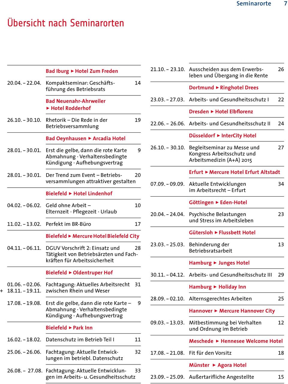 01. - 30.01. Der Trend zum Event Betriebs- 20 versammlungen attraktiver gestalten Bielefeld Hotel Lindenhof 04.02. - 06.02. Geld ohne Arbeit 10 Elternzeit Pflegezeit Urlaub 11.02. - 13.02. Perfekt im BR-Büro 17 Bielefeld Mercure Hotel Bielefeld City 04.