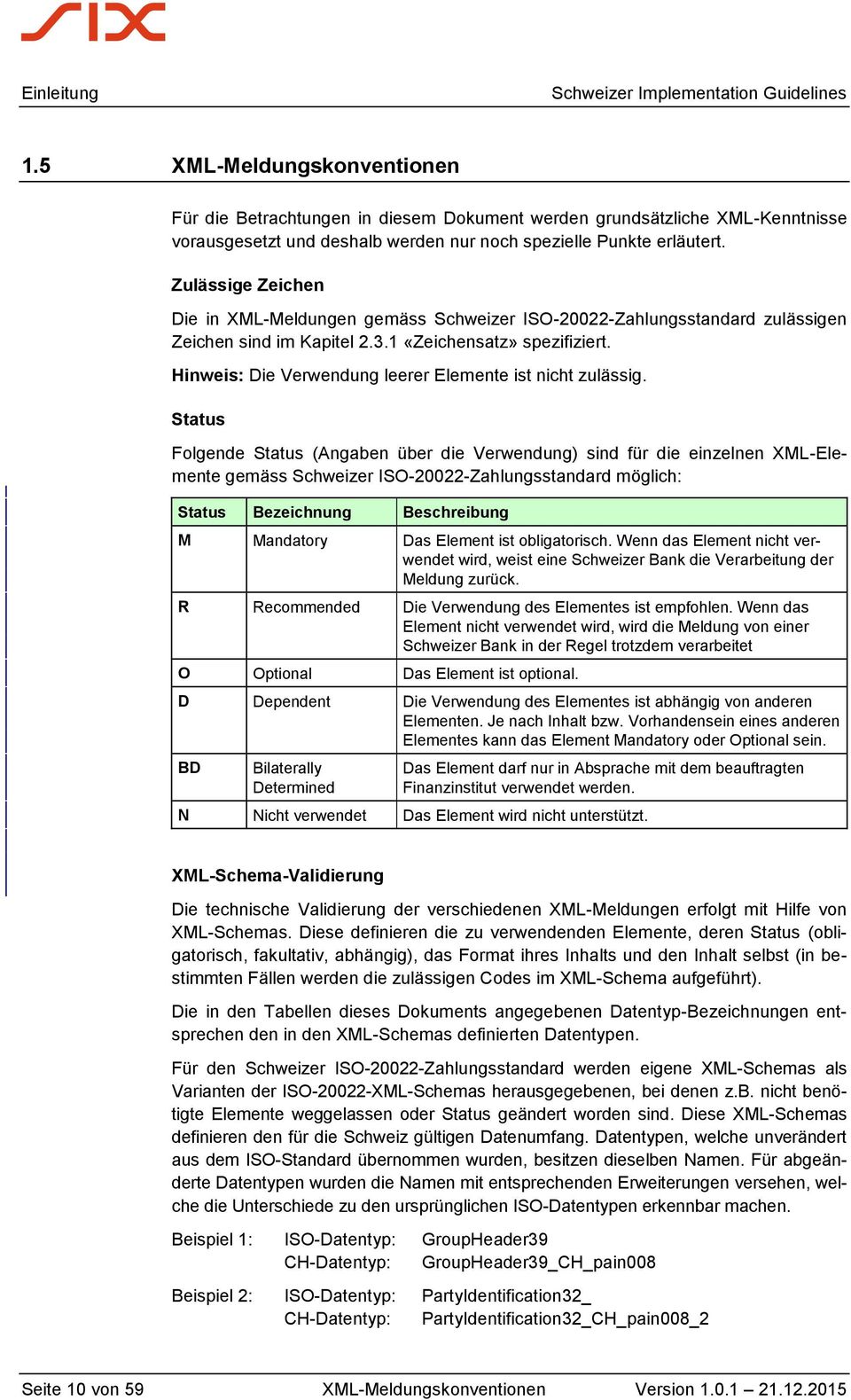 Zulässige Zeichen Die in XML-Meldungen gemäss Schweizer ISO-20022-Zahlungsstandard zulässigen Zeichen sind im Kapitel 2.3.1 «Zeichensatz» spezifiziert.