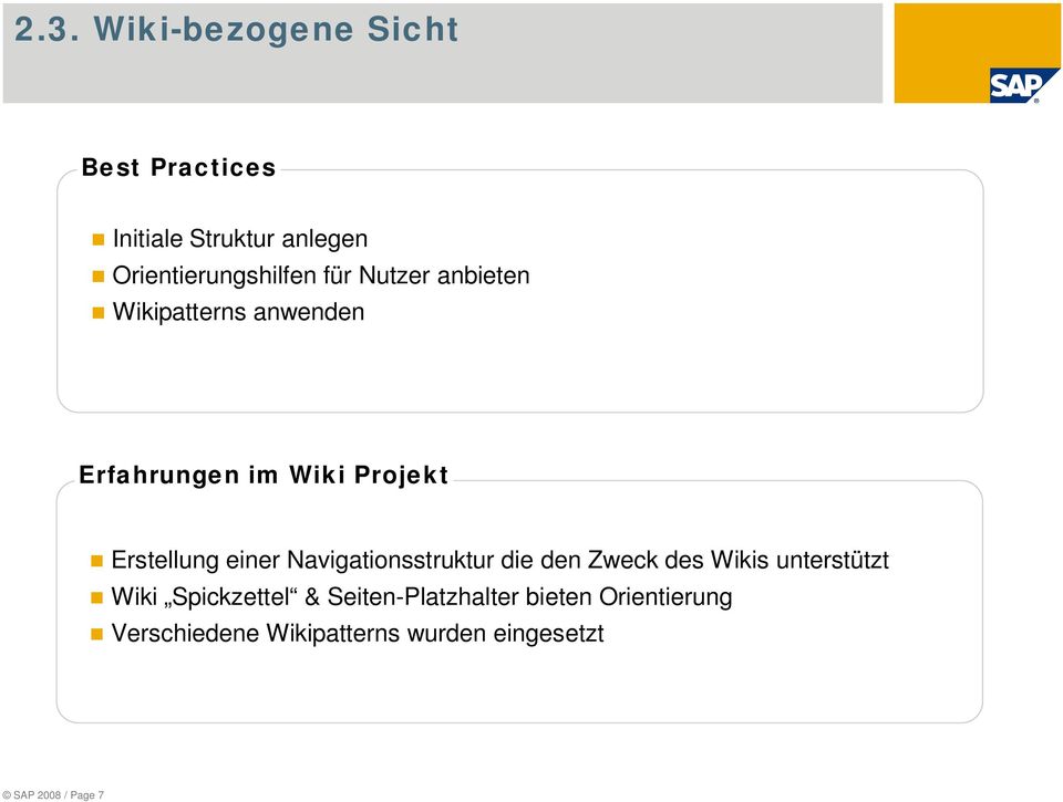 Navigationsstruktur die den Zweck des Wikis unterstützt Wiki Spickzettel &