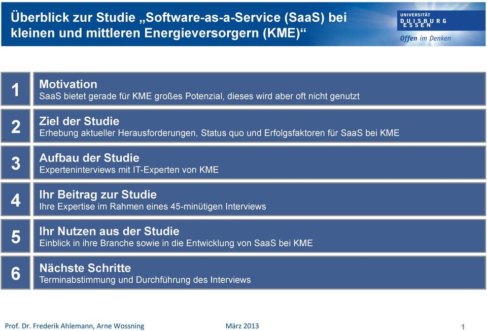 KME Aufbau der Studie Experteninterviews mit IT-Experten von KME Ihr Beitrag zur Studie Ihre Expertise im Rahmen eines 45-minütigen Interviews Ihr Nutzen