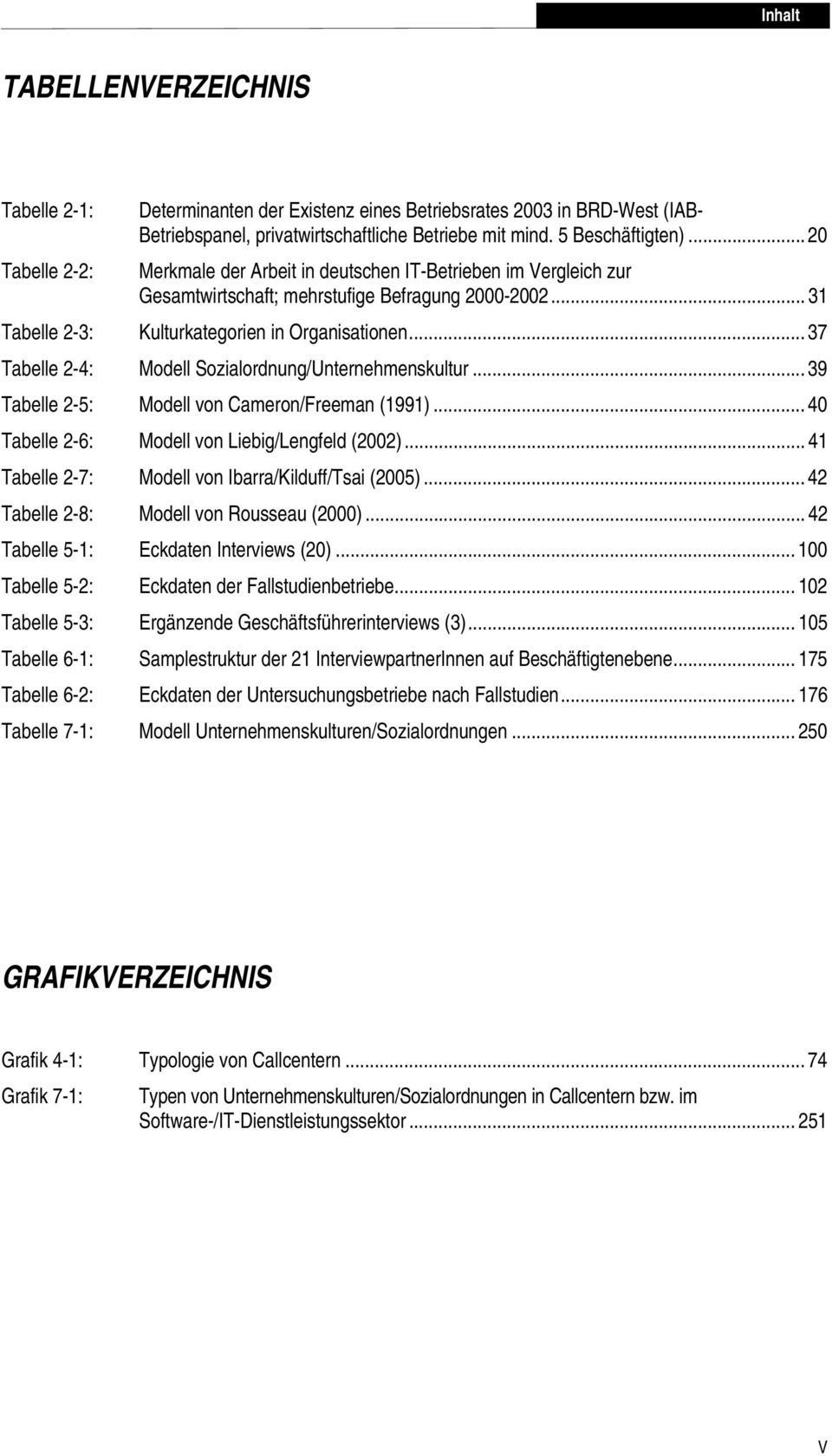 .. 37 Tabelle 2-4: Modell Sozialordnung/Unternehmenskultur... 39 Tabelle 2-5: Modell von Cameron/Freeman (1991)... 40 Tabelle 2-6: Modell von Liebig/Lengfeld (2002).