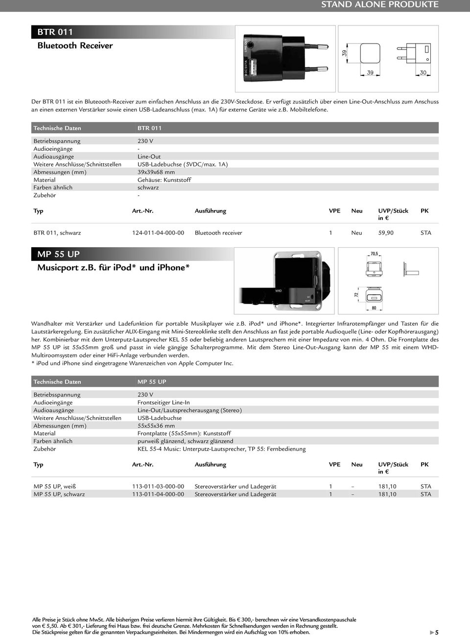 BTR 011 Betriebsspannung 230 V Audioeingänge - Audioausgänge Line-Out Weitere Anschlüsse/Schnittstellen USB-Ladebuchse (5VDC/max. 1A) 39x39x68 mm Gehäuse: Kunststoff Farben schwarz - Art.-Nr.