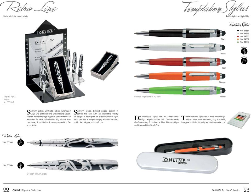 Ein Retro-Pen für den individuellen Stil; mit D1 Standardmine, Schreibfarbe Schwarz; verpackt in Geschenketui. Swinging sixties.