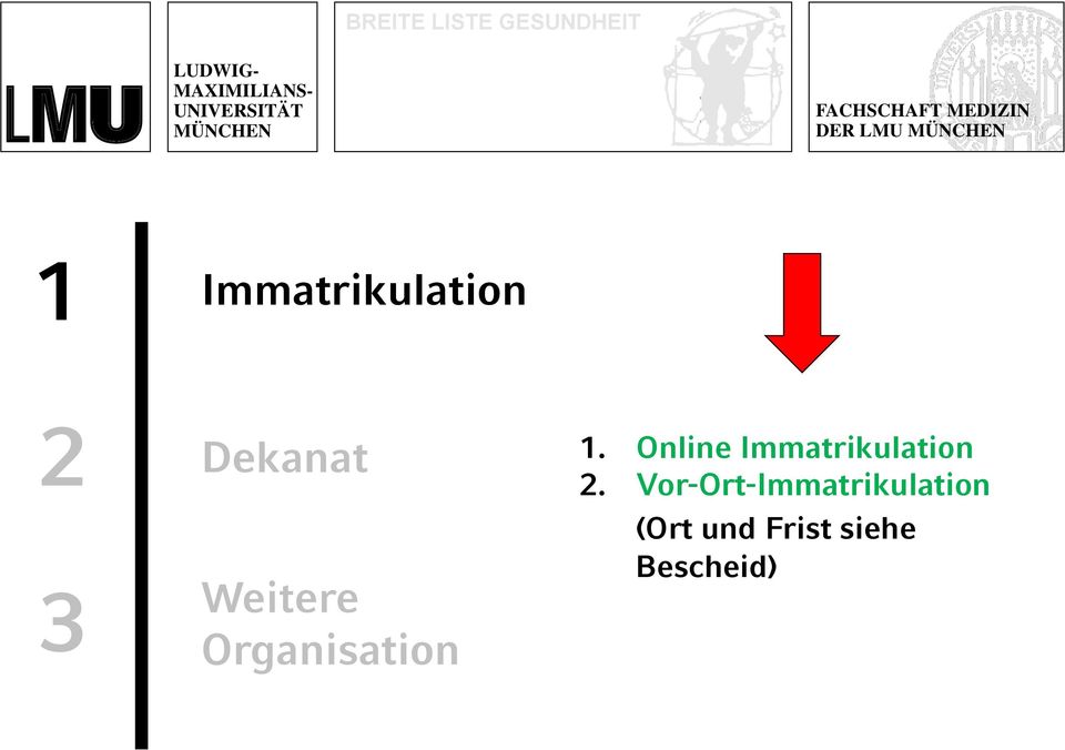 Organisation 1. Online Immatrikulation 2.
