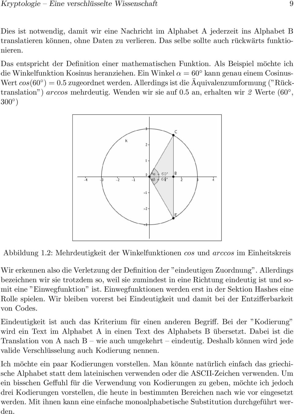 Ein Winkel α = 60 kann genau einem Cosinus- Wert cos(60 ) = 0.5 zugeordnet werden. Allerdings ist die Äquivalenzumformung ( Rücktranslation ) arccos mehrdeutig. Wenden wir sie auf 0.