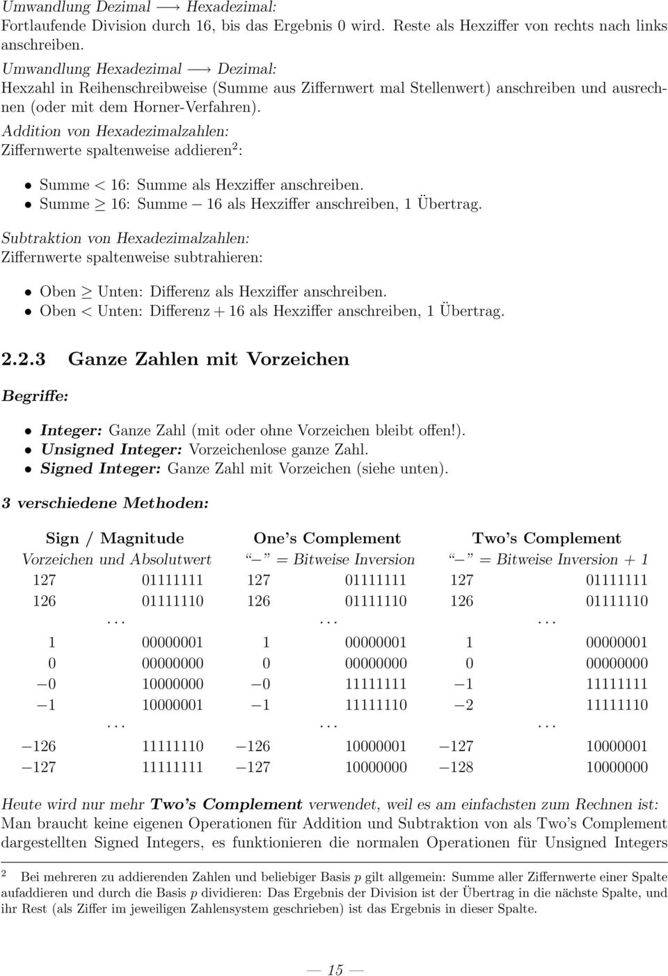 Addition von Hexadezimalzahlen: Ziffernwerte spaltenweise addieren 2 : Summe < 16: Summe als Hexziffer anschreiben. Summe 16: Summe 16 als Hexziffer anschreiben, 1 Übertrag.