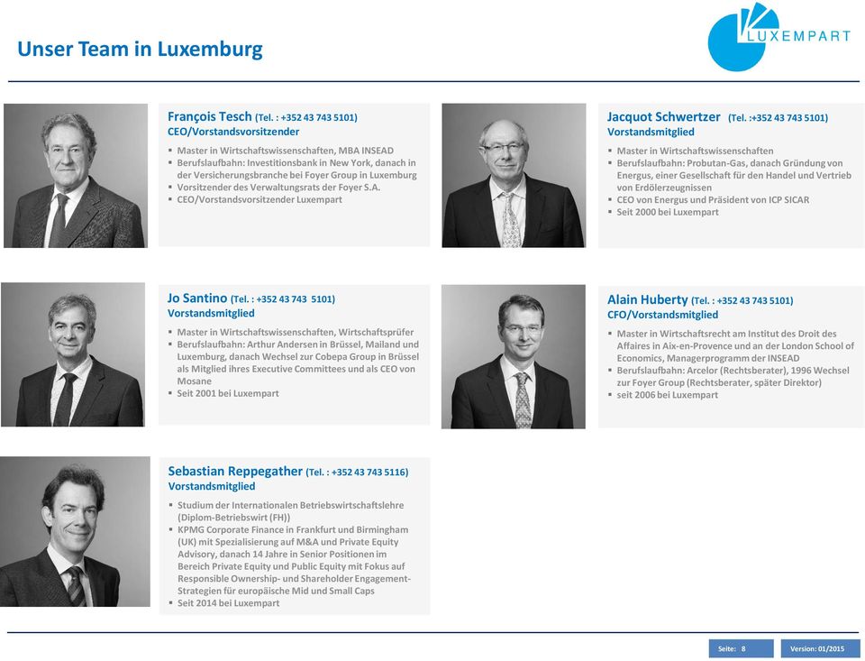 Luxemburg Vorsitzender des Verwaltungsrats der Foyer S.A. CEO/Vorstandsvorsitzender Luxempart Jacquot Schwertzer (Tel.